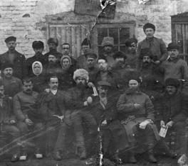 A military brigade of former prisoners of Shlisselburg prison. They were set free by the decision of the Revolutionary Committee of the Shlisselburg Powder Mill on March 1, 1917. Team's brigade F.A. Shavishvili is third left.  Sputnik