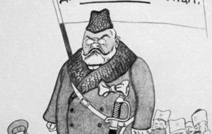"Minister of War Guchkov of the Provisional Government". Cartoon. Reproduction. Sputnik